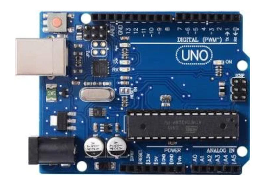Tishvi UNO R3 DIP board — top view showing large rectangular ATmega328P chip with visible metal legs in socket